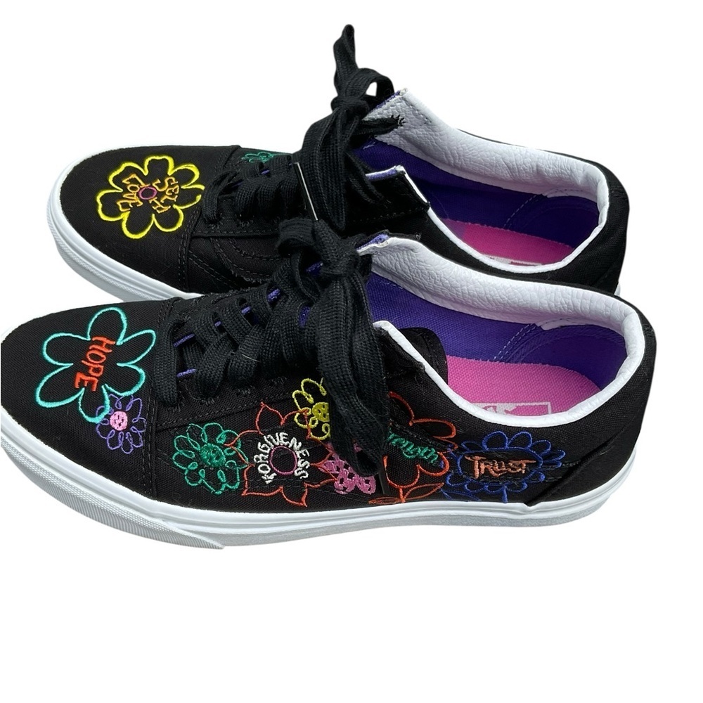Vans Old Skool Black Floral Embroidered Sneakers – Positive Message Collection 9 - Picture 5 of 7